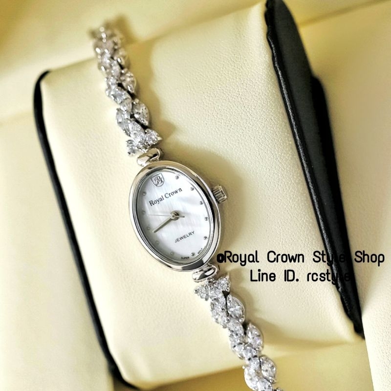 นาฬิกาผู้หญิง Royal Crown แท้100% นาฬิกาเพชร CZ หน้าปัดมุก,สายเพชร,กันน้ำ,มีบัตรับประกัน1ปี จัดส่งพร้อมกล่องครบเช็ค