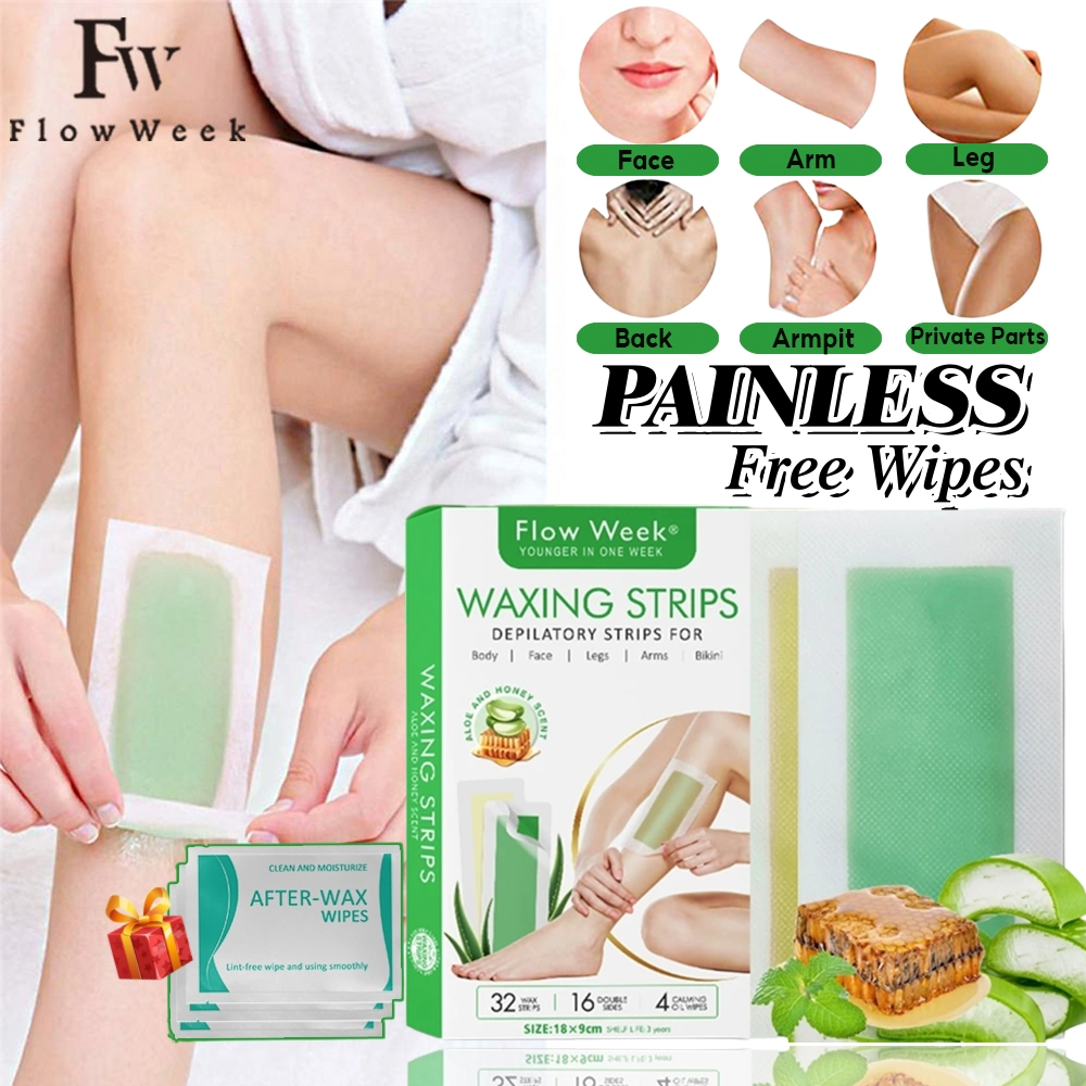 Flow Week แถบแว็กซ์กำจัดขน แวกซ์ขน กําจัดขน ครีมกำจัดขนกำจัดขนอย่างรวดเร็วอ่อนโยน  (1กล่อง มี32คู่)