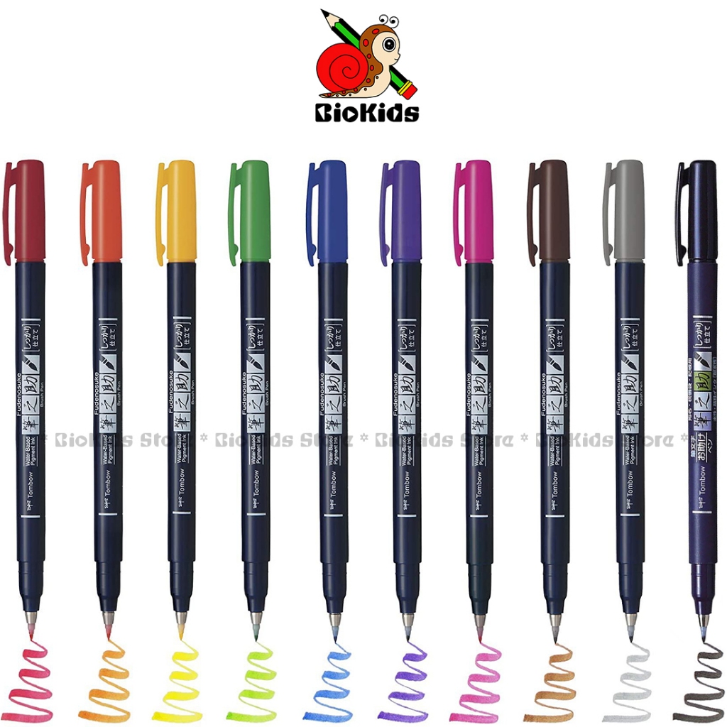 Tombow Fudenosuke Hard Tip Brush Pen [Set 10 Color] l ปากกาหัวพู่กัน ชนิดหัวแข็ง เซต 10 สี
