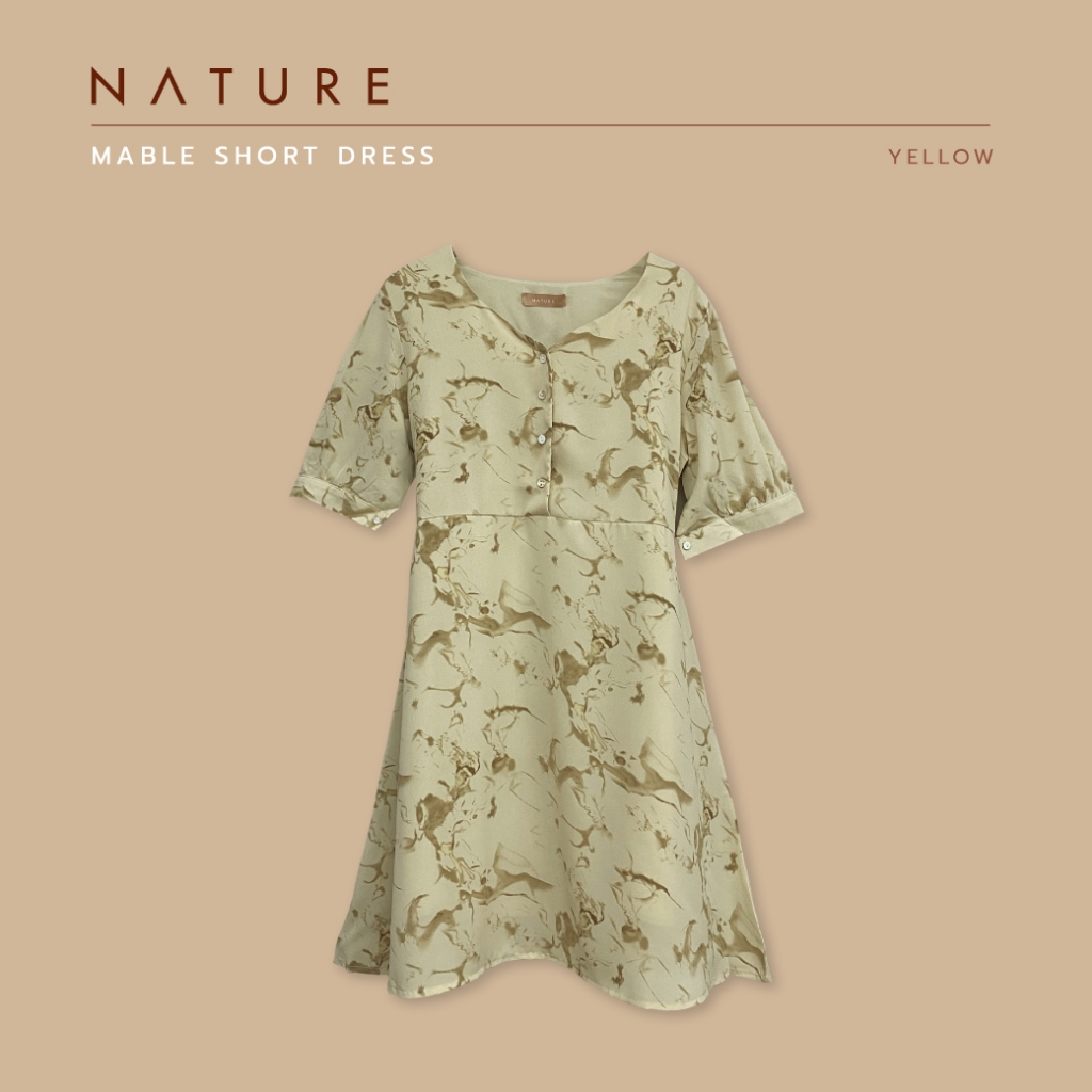 🤎ลด 𝟲𝟬.-พิมพ์ NTBCTT🤎nature.bkk - DRN1263 เดรสสั้นลายหินอ่อน Mable short dress