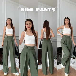 KIWI PANTS กางเกงทรงกระบอกใหญ่เอวสูง ผ้าSNOWแต่งขอบธนูพร้อมกระดุมและตะขอทำให้เก็บทรงสวย ใส่แล้วดูสูงโปร่งเข้ารูปสุดๆ