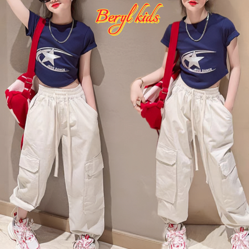 Beryl kids🌸ชุดเซ็ทแฟชั่นเด็กผู้หญิง🎀เสื้อแขนสั้นกางเกงขายาว สไตล์ใหม่ ฤดูร้อน เต้นรำ ลำลอง 2ชิ้น