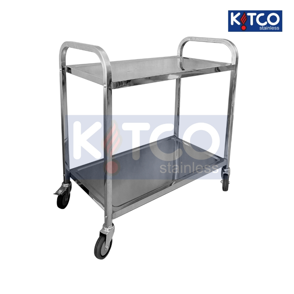 รถเข็นสเตนเลส รถเข็นวางเครื่องดื่ม รถเข็นเสิร์ฟอาหาร 2 ชั้น - Kitco Stainless