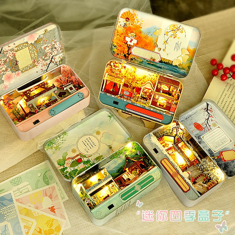 บ้านDIY รุ่น ฤดูทั้ง4 แบบกล่อง สไตส์โบราณ จีนโบราณ ย้อนยุค บ้านจิ๋วแบบกล่อง