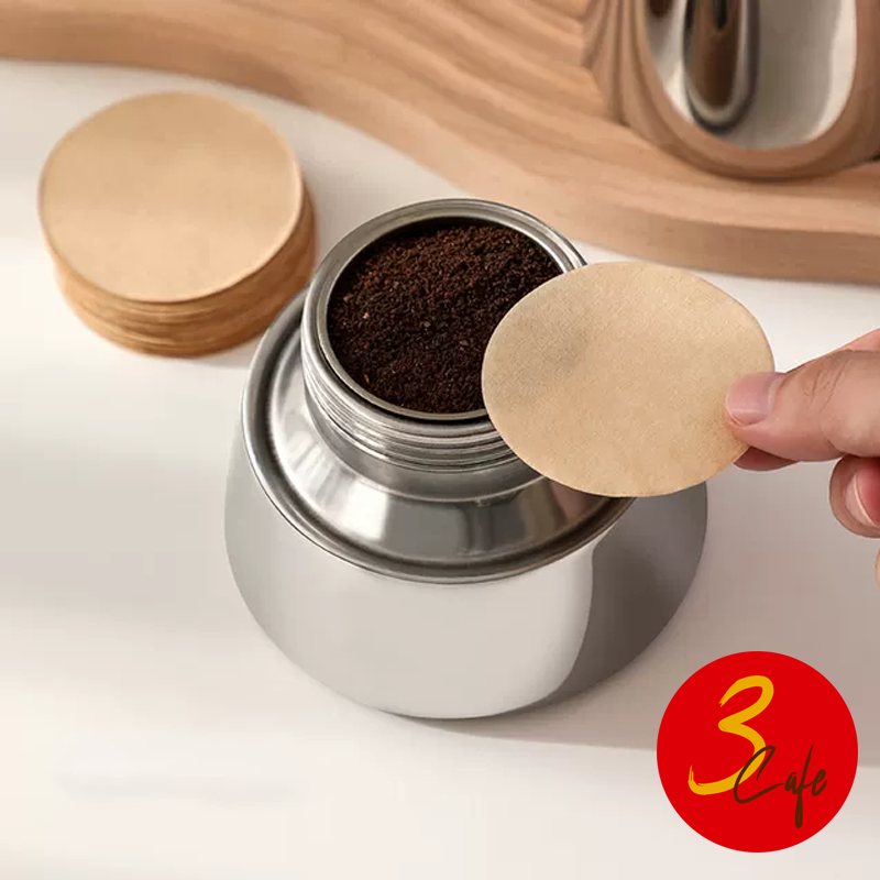 3cafe กระดาษกรองกาแฟ moka pot 100แผ่น ขนาด 56 มม./60 มม.สำหรับหม้อต้มกาแฟ