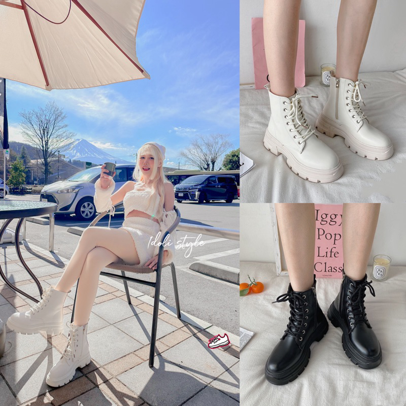 Idoli style รองเท้าบูทแนวเกาหลี รองเท้าหุ้มข้อ พร้อมส่งในไทย🇹🇭
