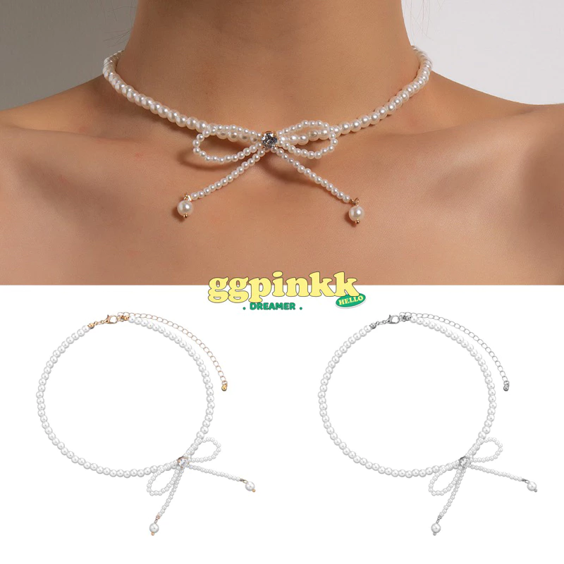 พร้อมส่ง🎀สร้อยไข่มุกตรงกลางโบว์ ดีไซน์เพชร น่ารักมาก