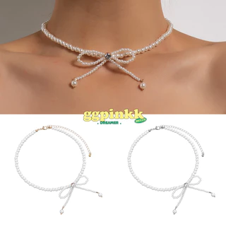 พร้อมส่ง🎀สร้อยไข่มุกตรงกลางโบว์ ดีไซน์เพชร น่ารักมาก