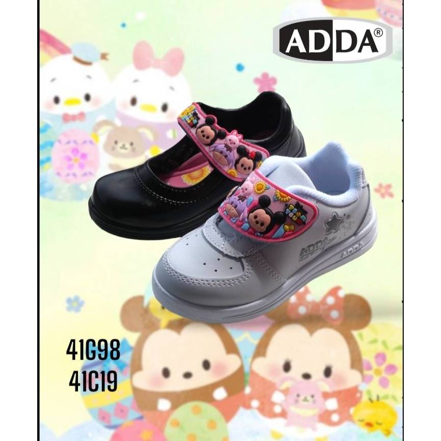 ADDA 2024 รองเท้านักเรียนหนังดำเด็กอนุบาลหญิงTSUM TSUM รุ่น 41G98/41C19