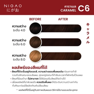 [ฟรี Developer] NIGAO Hair Color Fashion C6 Caramel | นิกาโอะ ครีมเปลี่ยนสีผม สีย้อมผม สีน้ำตาล คาราเมล 100 mL