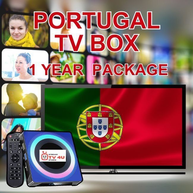 Portugal TV box + 1 Year IPTV package, TV online through our awesome TV box. And ready to use, clear picture 4K FHD.