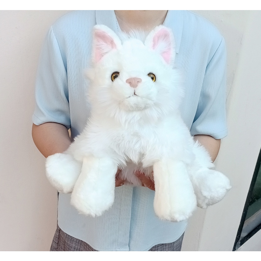 ตุ๊กตาแมวขนนุ่ม เท้าถ่วง ก้นถ่วง สภาพดูเหมือนใหม่ Creature Comforts White Cat ขนาด 14 นิ้ว