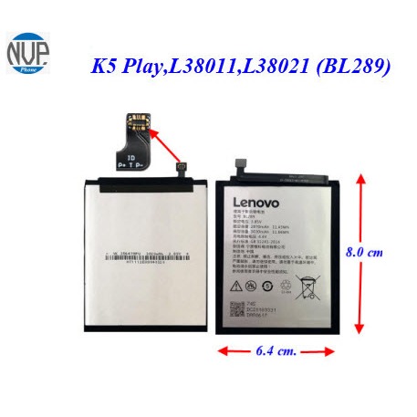 แบตเตอรี่ Lenovo K5 Play,L38011,L38021 (BL289)     6.4x8.0 cm. 3030 mAh.