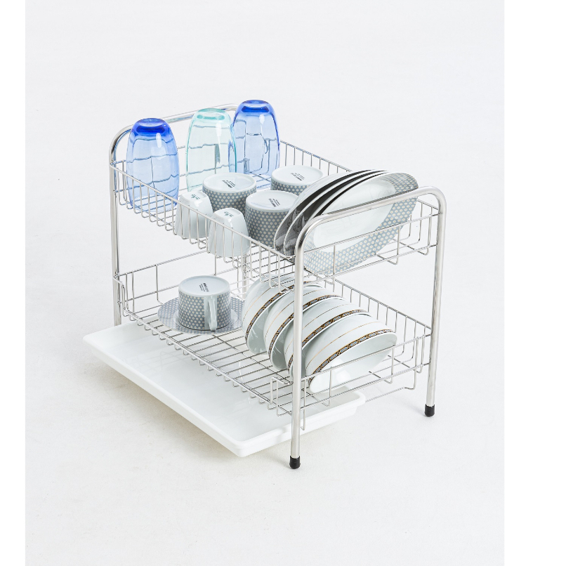 Kowa homewareKWH-S003ชั้นวางจานสเตนเลสอเนกประสงค์แบบ2ชั้นมีถาดรองน้ำStainless SteelSUS304 Size50 ซม.