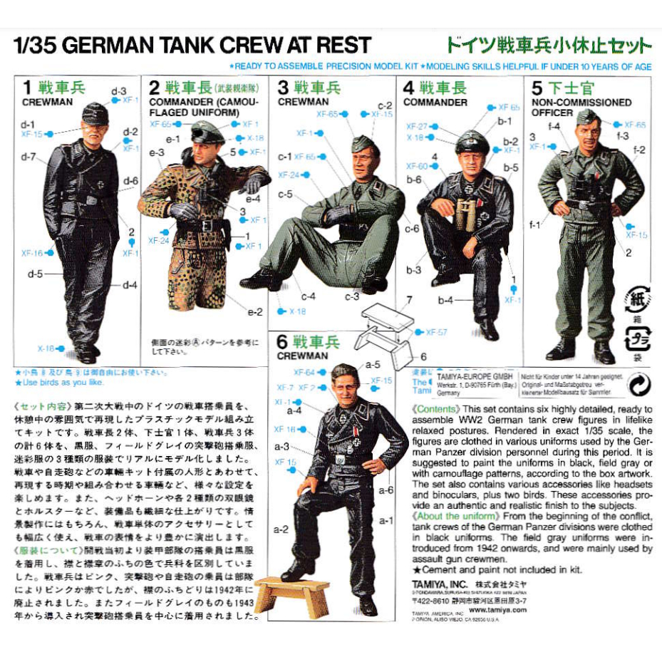 🏆 TAMIYA 35201 ชุดประกอบจำลองมาตราส่วน 1:35 GERMAN TANK CREW AT REST ต้องไปสร้างและทำสีเอง - รูปที่ 2