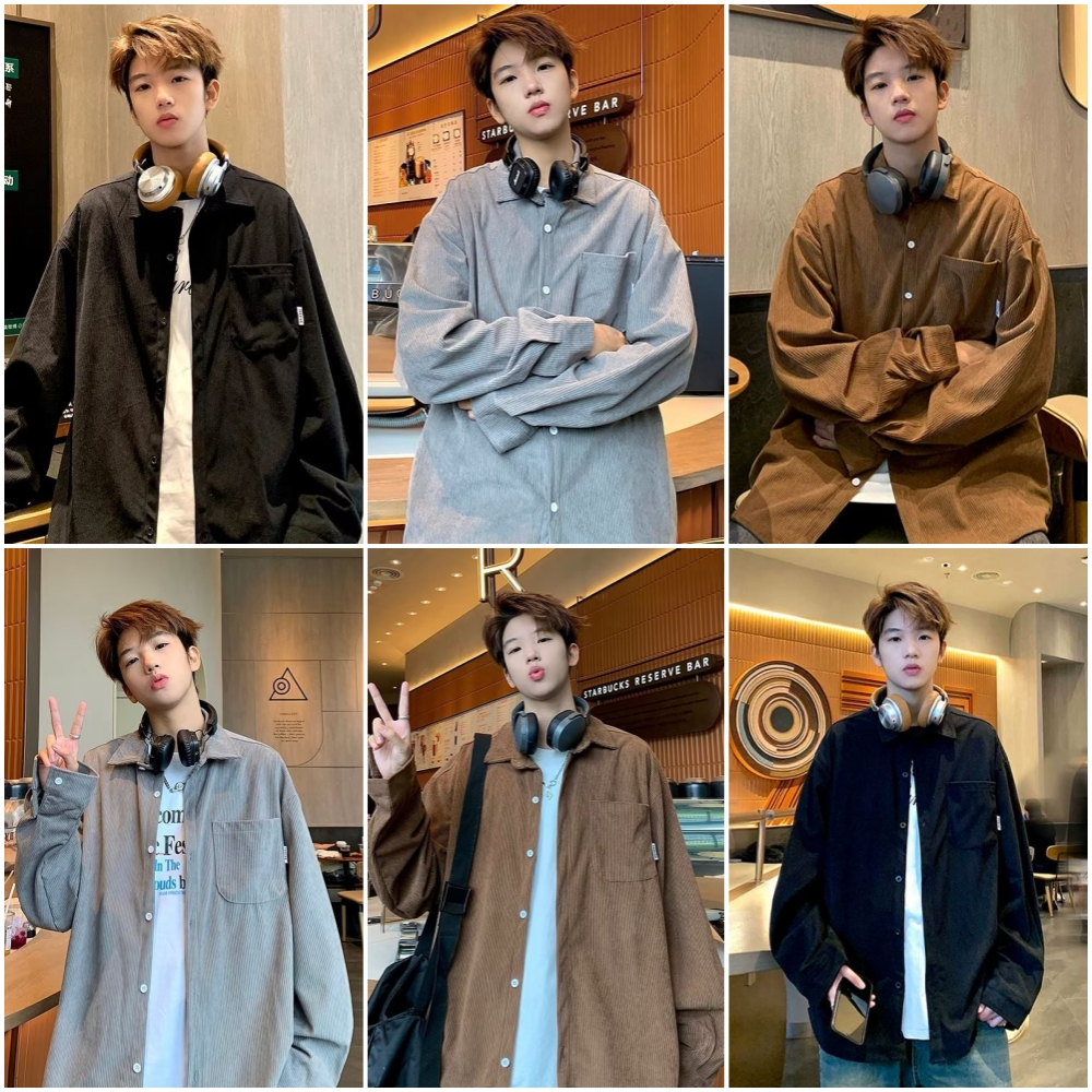 MMAC26 ใหม่ เสื้อเชิ้ตผ้าลูกฟูกแนวเกาหลี ใส่คลุมเท่ๆกันแดดกันลมได้ดี M-2XL มีให้เลือก3สี แขนยาวคอปกติดกระดุม