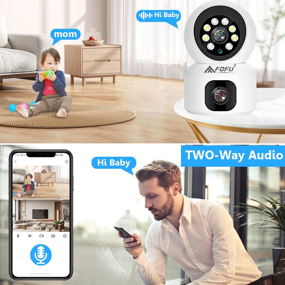 FOFU 8MP กล้องวงจรปิด เลนส์คู่ dual lens wifi IP Camera 8ล้านพิกเซล ชัดกลางวัน-กลางคืน รับชมสองพื้นที่ในเวลาเดียวกัน