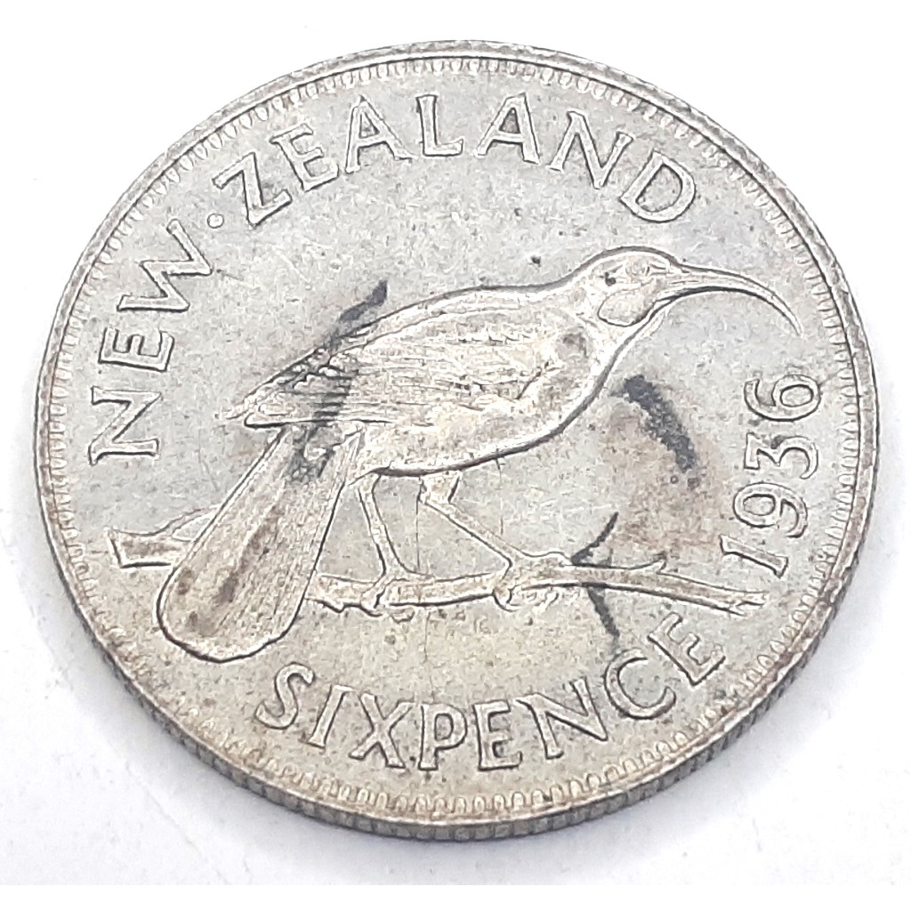 เหรียญ New Zealand, 6 Pence, 1936, Silver 50%, King George V, One Coin LOT, จำนวน 1 เหรียญ Free Shipping ส่งฟรี