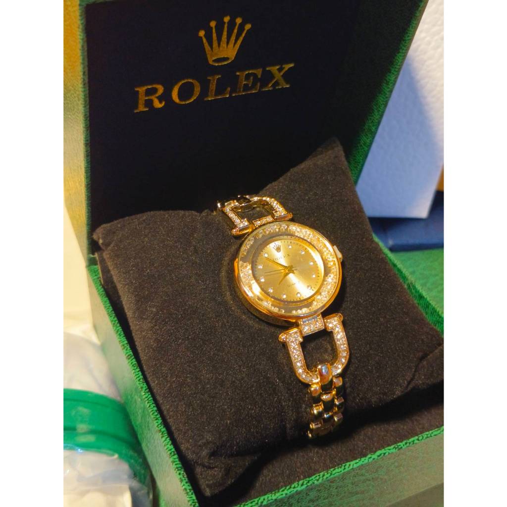 Sale 🎁นาฬิกา Rolex ล้อมเพชร 💯 นาฬิกาข้อมือสีทองผู้หญิง อุปกรณ์ครบ (กล่องไม่สวย)