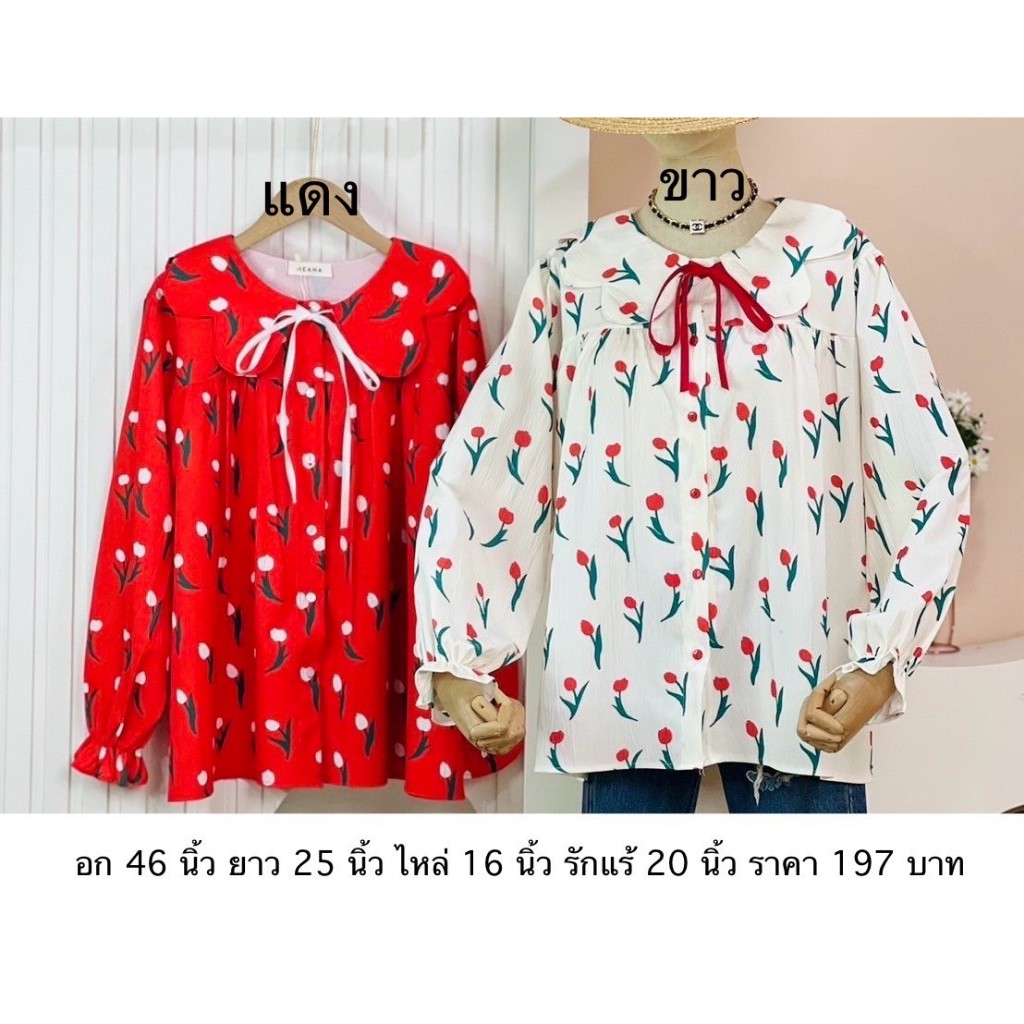 ป้าย HEAHA เสื้อปกหยักแต่งริ้บบิ้นโบว์ ทรง Over SiZe