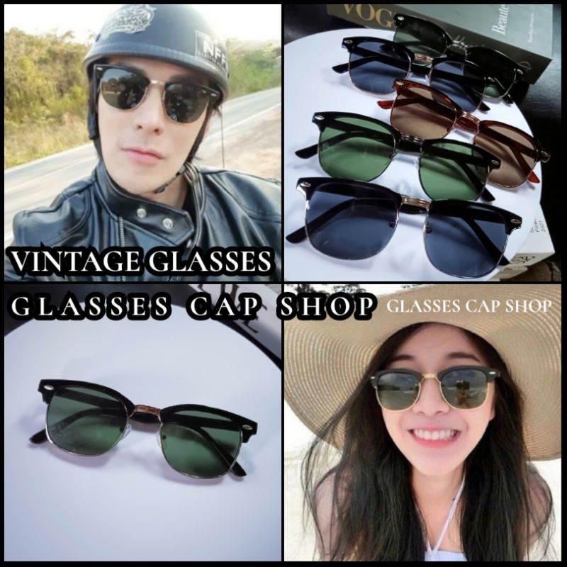 แว่นตากันแดด  เลนส์กระจกแท้ (ป้องกัน UV400 ได้) ทรงคลับมาสเตอร์  ยอดฮิต