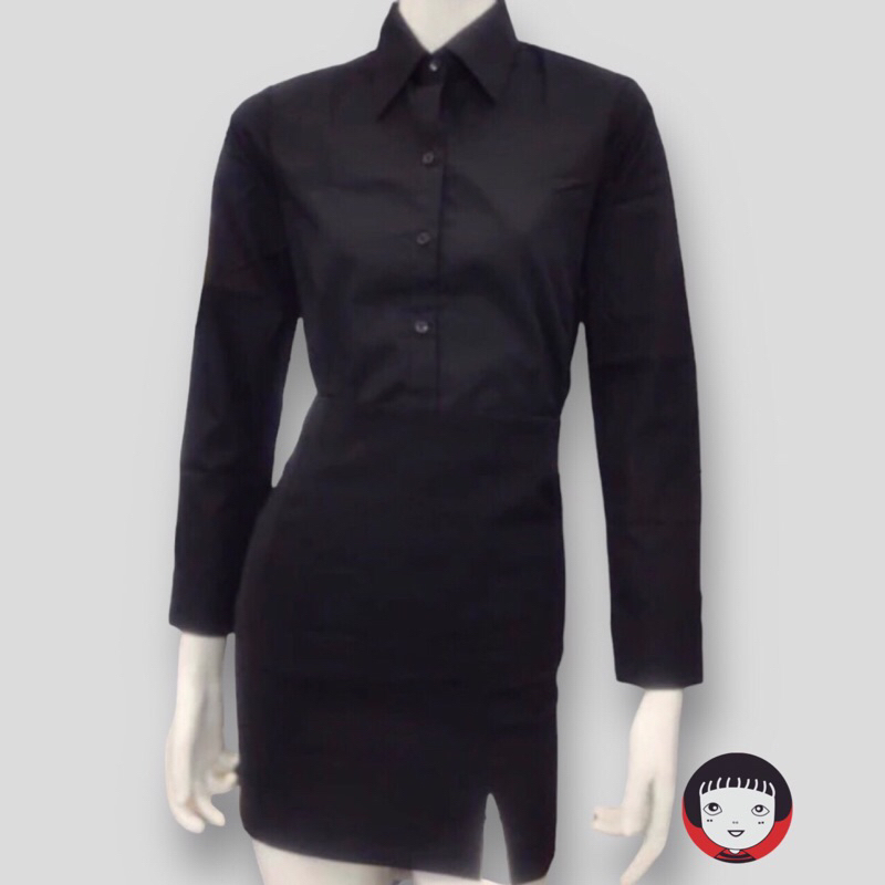 “ขายดีทรงสวย”เสื้อเชิ้ตสีดำแขนยาวผู้หญิง(ทรง siml เข้ารูป)size: S -4XLรอบอก 32-46นิ้ว
