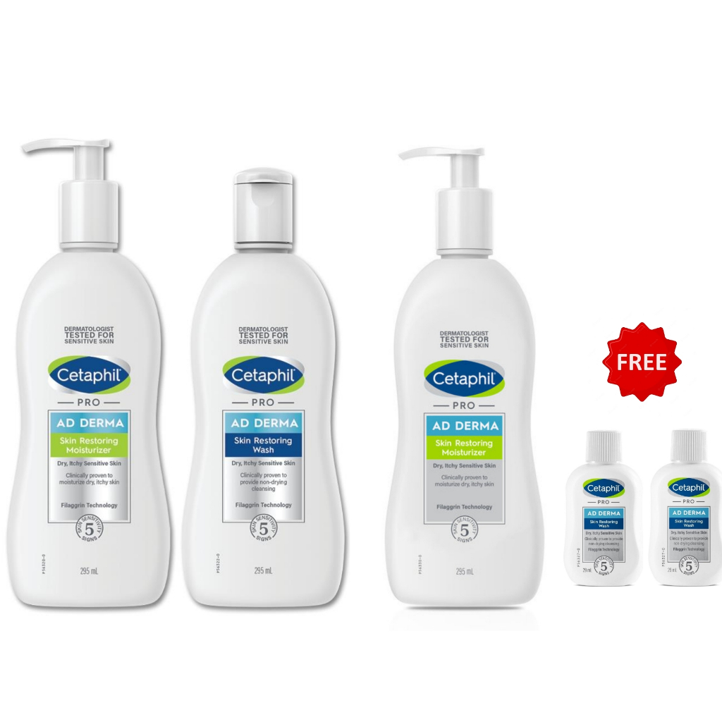Cetaphil PRO AD Derma Skin Restoring Moisturizer 295ml , Wash 295ml (ชื่อดิม CetaphilRestoraderm )
