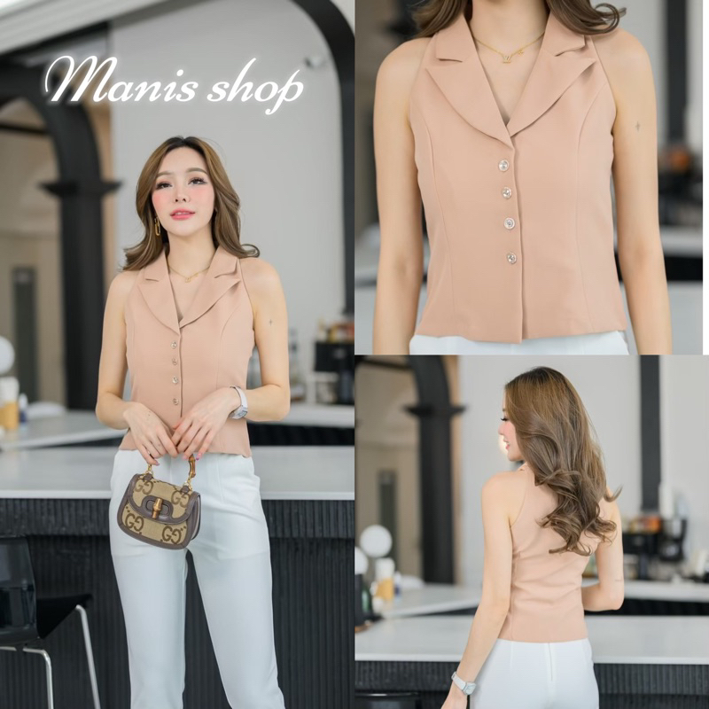 P31/เสื้อผู้หญิงปกสูทไม่มีแขนกระดุมหน้า