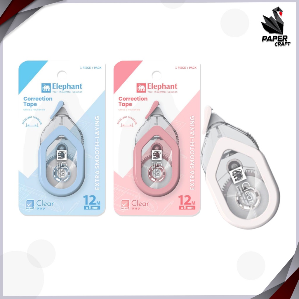 Elephant (ตราช้าง) เทปลบคำผิด เทปลบ รุ่น Clear เคลียร์ ขนาด 5มม. x 12ม. มีฝาผิด ( 1 ชิ้น / สุ่มสี ) - รูปที่ 2