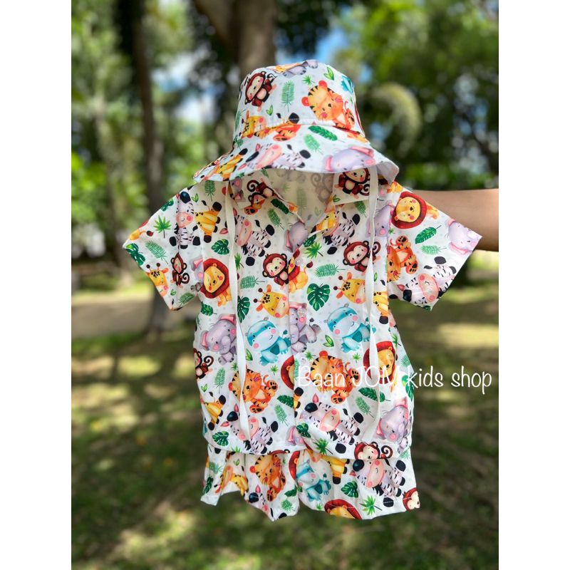 พร้อมส่งชุดครอบครัว ชุดเซทเด็ก Summer ฮาวาย ชุดวินเทจ ผ้าไหมอิตาลี่เนื้อดี (หมวกขายแยก)