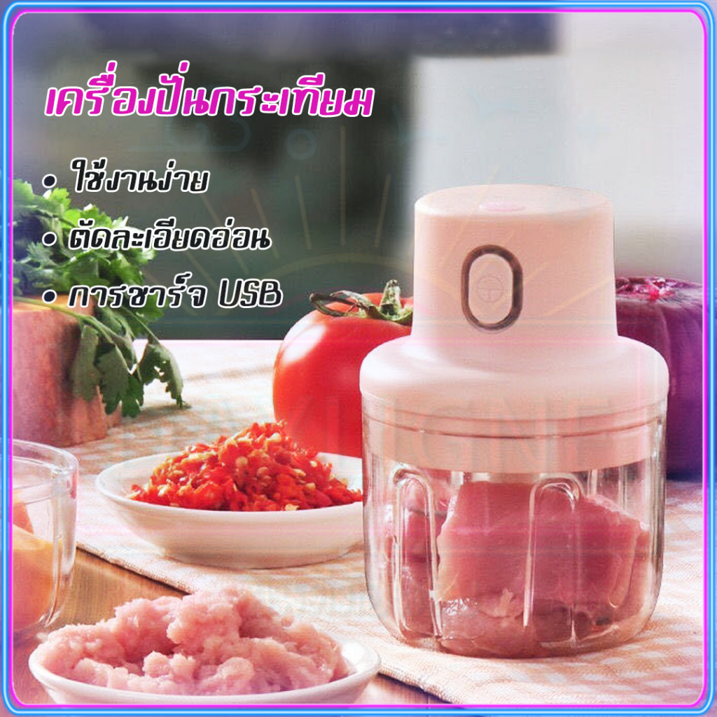 คุณภาพสูง เครื่องปั่นกระเทียม 3 ใบมีด สแตนเลส 250ml ปั่นพริก มินิไร้สาย USB ห้องครัว ประหยัดไฟ ไฟฟ้า อเนกประสงค์ ที่บด