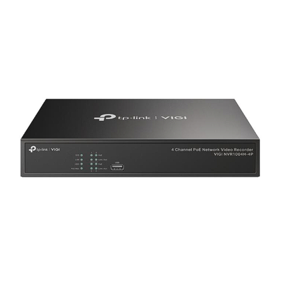 VIGI-NVR1004H-4P NVR 4K, 4CH, H.265+, 1HDD(10TB/HDD), 1 RJ-45, 10M/100M, 1 HDMI, PoE 4P 53W