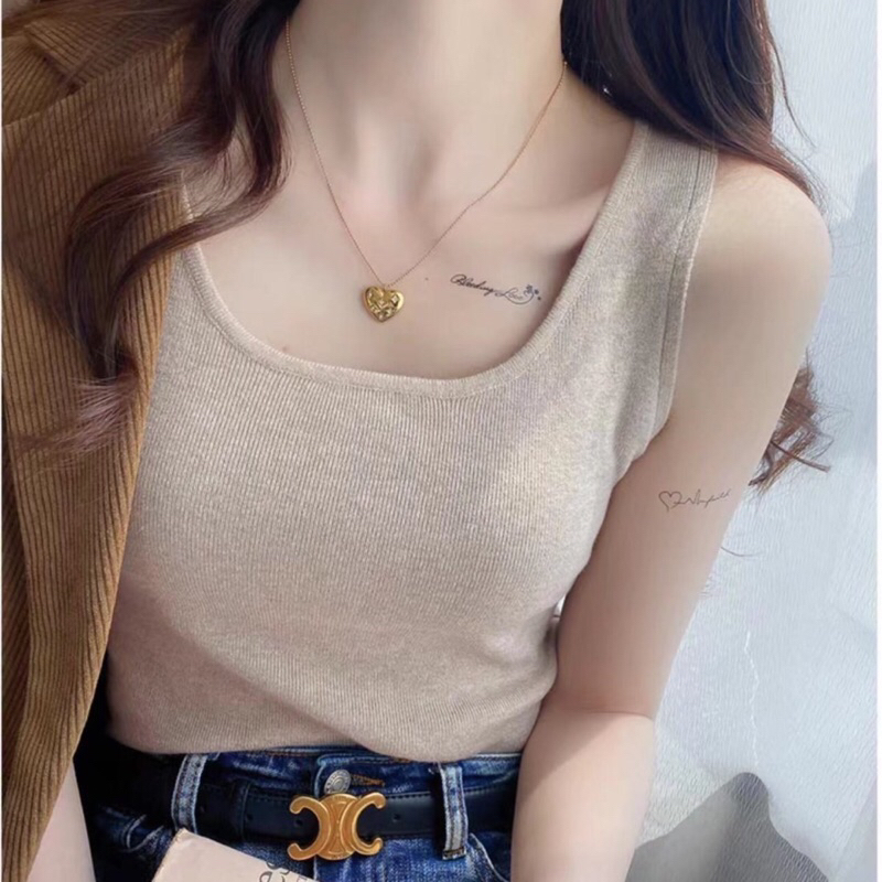 Lady_Sakura 8350/AE#เสื้อกล้ามแฟชั่นเเขนกุด#เสื้อไหมพรมคอกลมเนื้อผ้ายึดยุนทรงเข้ารุป