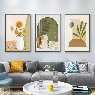 (1 กลุ่ม 3 รูป) ภาพวาดตกแต่งบ้านพร้อมกรอบ 30 * 40 ซม. ตกแต่งบ้านภาพใบไม้ภาพตกแต่งบ้าน