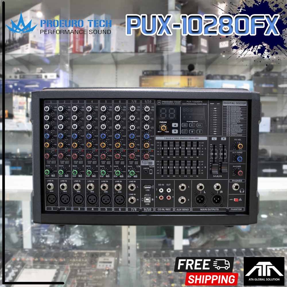 PROEUROTECH PUX-10280FX POWERMIXER ทรงตั้ง เพาเวอร์มิกเซอร์ เครื่องขยายเสียง เพาเวอร์มิกซ์แบบตั้ง
