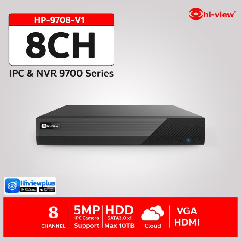 Hi-View  HP-9708-V1 เครื่องบันทึก NVR 8Ch H.265+ Support 5MP / Audio