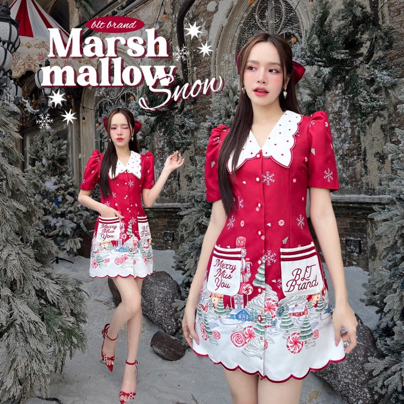 💎พร้อมส่ง💎BLT 🍓 Marshmallow Snow : Mini Dress