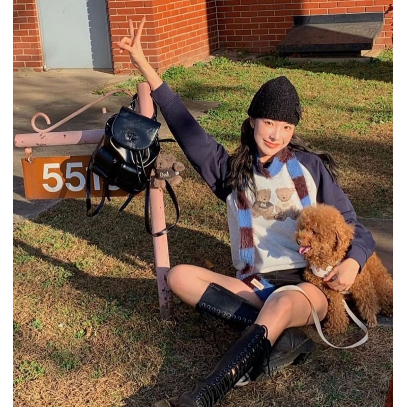 MARITHE bear x 2tone sweater🧸📉(390฿ฟรีส่ง) เสื้อแขนยาวสเวตเตอร์  สกรีนลายน้องหมี น่ารักมากกก