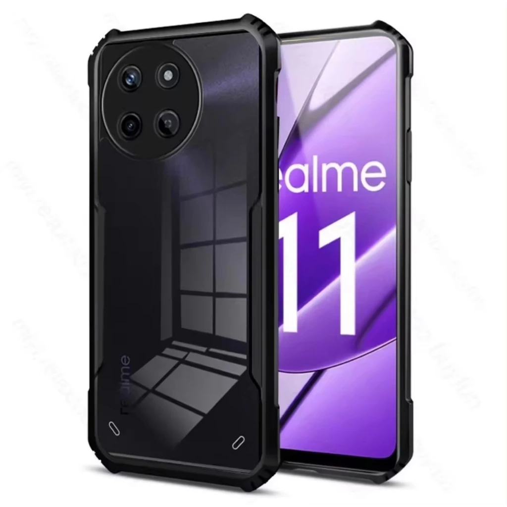 Case For Realme11 5G/Realme 11X เคสใสขอบสี กันกระแทก ขอบนิ่มหลังแข็ง เคสโทรศัพท์ Realme11 5G/Realme 11X PC+TPU ดำ