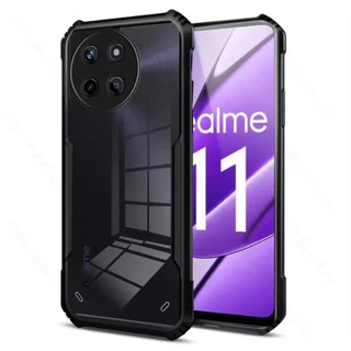 Case For Realme11 5G/Realme 11X เคสใสขอบสี กันกระแทก ขอบนิ่มหลังแข็ง เคสโทรศัพท์ Realme11 5G/Realme 11X PC+TPU ดำ