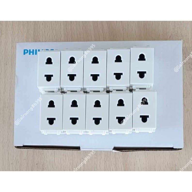 ปลั้กฝัง PHILIPS/ Leaf Style-2p รุ่นใหม่ ของแท้100% เสียบ 2 ขา สีขาว 16A/250V (ยกกล่อง10ตัว) รุ่นเสียบล๊อก-มีม่านนิรภัย
