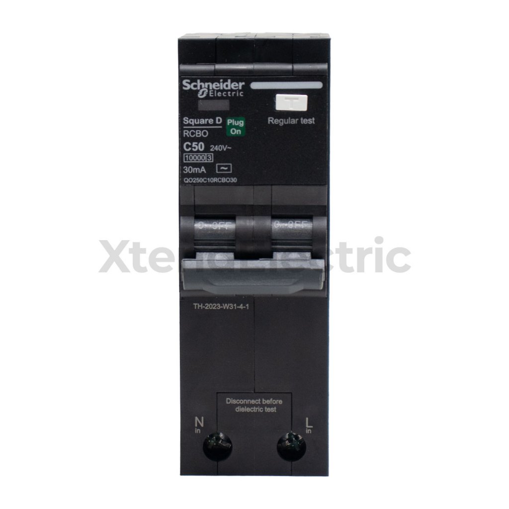 เซอร์กิตเบรกเกอร์ กันไฟดูด/ไฟรั่ว 50 แอมป์ 2 โพล 10kA 30mA SCHNEIDER QO250C10RCBO30