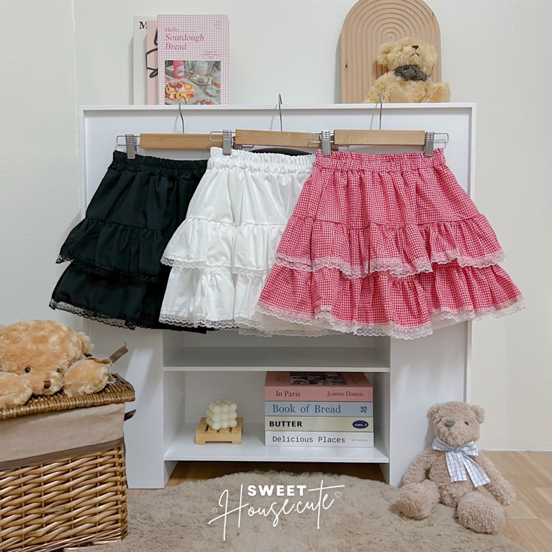 SweetHouse #089 กระโปรงขนมชั้น ระบายลูกไม้ น่ารักเกาหลีมั้กก