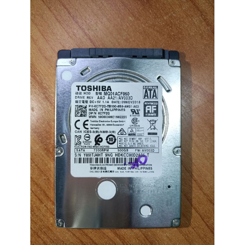 ฮาร์ดดิสก์โน๊ตบุ๊คมือสอง Toshiba 500 GB 2.5 Sata3 7200rpm