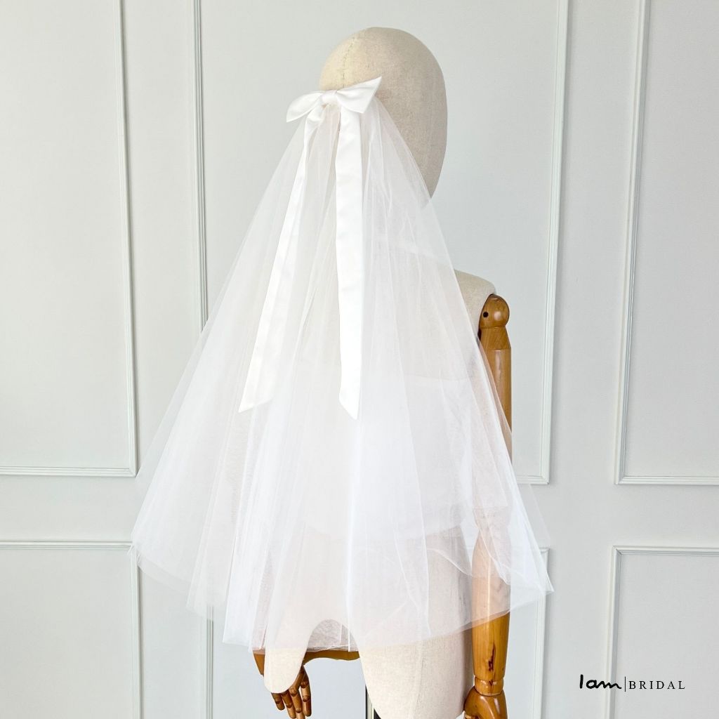 เวลเจ้าสาวรุ่น :  Basic fufu bow veil - ความยาวกลางหลัง-เอว (พร้อมส่ง) งานตัดของทางร้านเอง (ไม่ใช่งานจีน) - รูปที่ 3