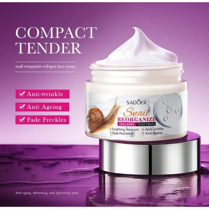 SADOER SNAIL RECONDIZE COLLAGEN FACE CREAM ครีมบำรุงผิวหน้า ช่วยให้ผิวมีความชุ่มชื้น ขนาด 50 g. เนื้อครีม กล่องขาวชมพู