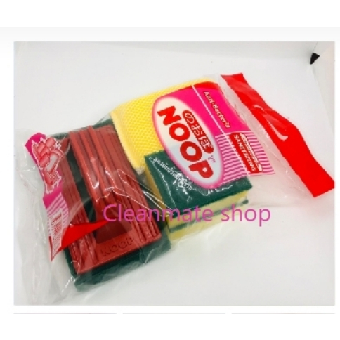[5 ชิ้น] NOOP ชุดฟองน้ำล้างจาน+แปรงขัดพื้น A206