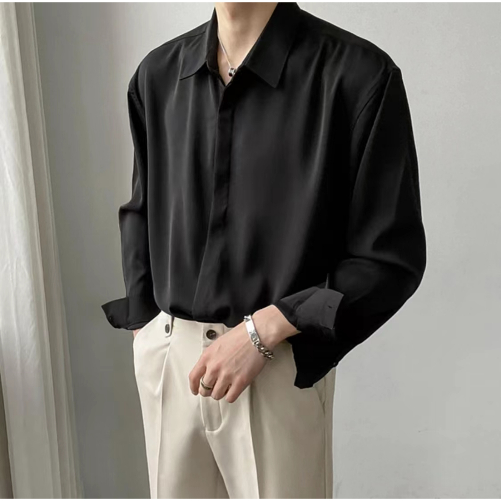 เสื้อเชิ้ตเกาหลี แขนยาว สีพื้น มีไซซ์ M L XL XXL ชาย/หญิงใส่ได้