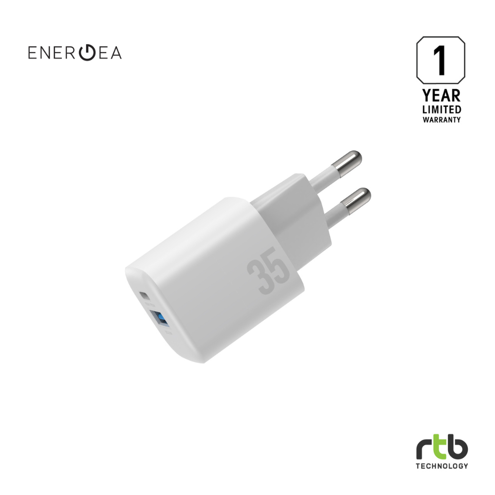 Energea หัวชาร์จ Wall Charger USB C PD35/PPS33W & USB A QC 3.0 รุ่น Ampcharge GaN35