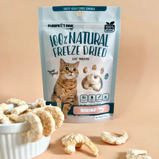 ขนมแมว กุ้งฟรีซดราย 100%(Purrfect Paw) ดีต่อสุขภาพ ขนมแมวไม่เค็ม ขนมแมวฟรีซดราย Freeze dried แมว Shrimp Freeze Dried